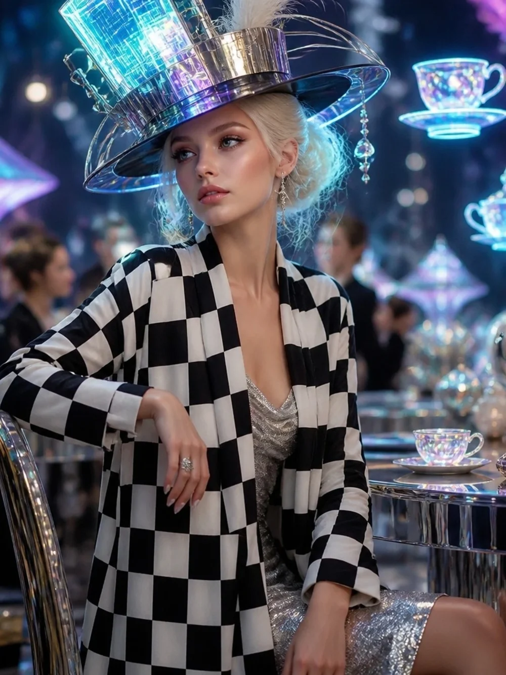 Zenana Outfitters Black & White Checkerboard Open Cardigan